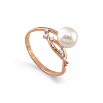Кольцо с жемчугом и фианитами Линии Любви