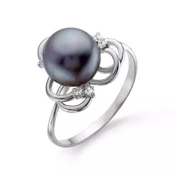 Кольцо с жемчугом и фианитами Линии Любви