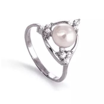 Кольцо с жемчугом и фианитами Линии Любви