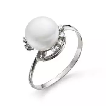 Кольцо с жемчугом и фианитами Линии Любви