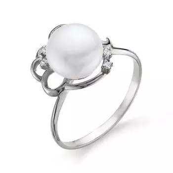 Кольцо с жемчугом и фианитами Линии Любви