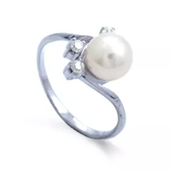 Кольцо с жемчугом и фианитами Линии Любви