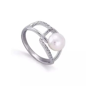 Кольцо с жемчугом и фианитами Линии Любви