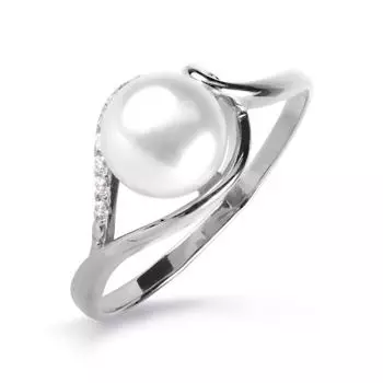Кольцо с жемчугом и фианитами Линии Любви