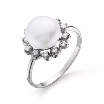 Кольцо с жемчугом и фианитами Линии Любви