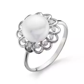 Кольцо с жемчугом и фианитами Линии Любви