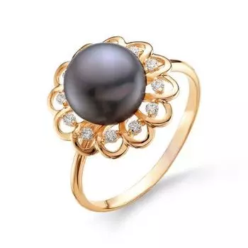 Кольцо с жемчугом и фианитами Линии Любви