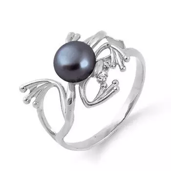 Кольцо с жемчугом и фианитами Линии Любви