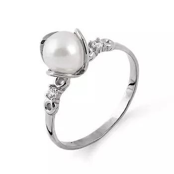 Кольцо с жемчугом и фианитами Линии Любви