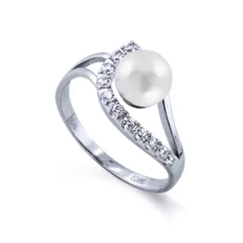 Кольцо с жемчугом и фианитами Линии Любви