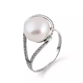 Кольцо с жемчугом и фианитами Линии Любви