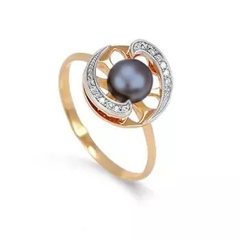 Кольцо с жемчугом и фианитами Линии Любви