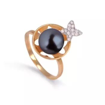 Кольцо с жемчугом и фианитами Линии Любви