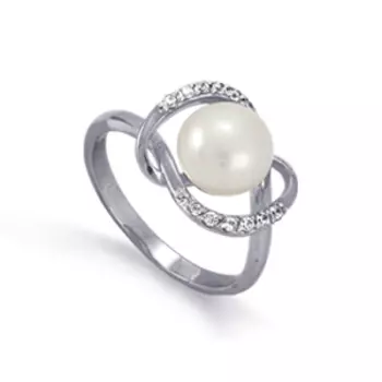 Кольцо с жемчугом и фианитами Линии Любви