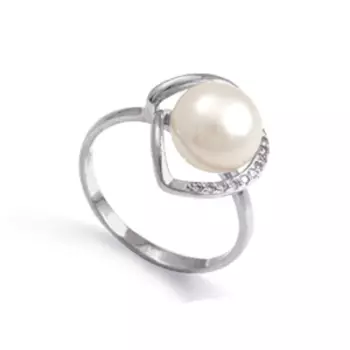 Кольцо с жемчугом и фианитами Линии Любви