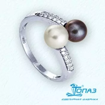 Кольцо с жемчугом и фианитами Линии Любви