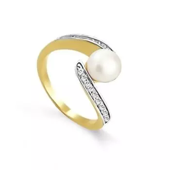 Кольцо с жемчугом и фианитами Линии Любви
