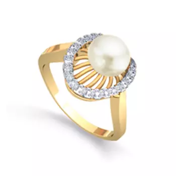 Кольцо с жемчугом и фианитами Линии Любви