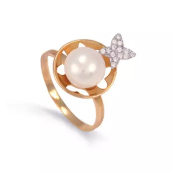 Кольцо с жемчугом и фианитами Линии Любви