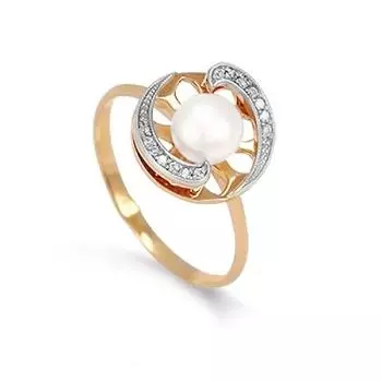 Кольцо с жемчугом и фианитами Линии Любви