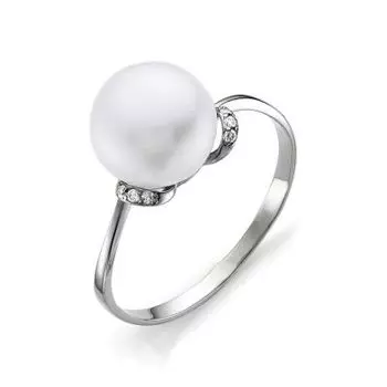 Кольцо с жемчугом и фианитами Линии Любви