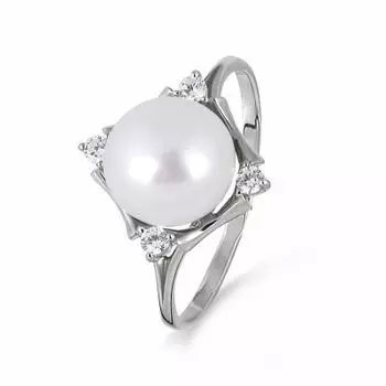 Кольцо с жемчугом и фианитами Линии Любви