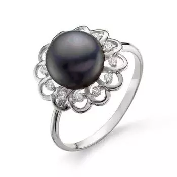 Кольцо с жемчугом и фианитами Линии Любви