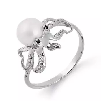 Кольцо с жемчугом и фианитами Линии Любви