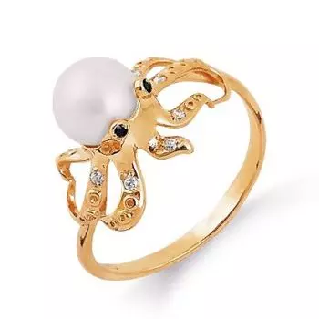 Кольцо с жемчугом и фианитами Линии Любви