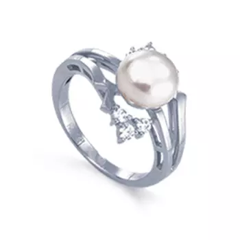 Кольцо с жемчугом и фианитами Линии Любви