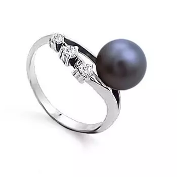 Кольцо с жемчугом и фианитами Линии Любви