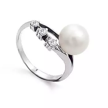 Кольцо с жемчугом и фианитами Линии Любви