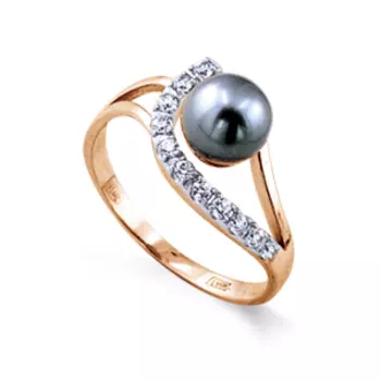 Кольцо с жемчугом и фианитами Линии Любви