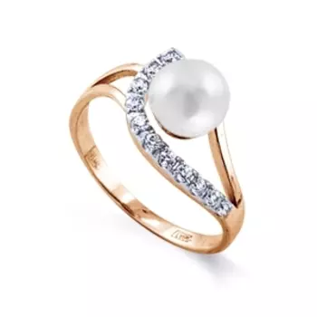 Кольцо с жемчугом и фианитами Линии Любви