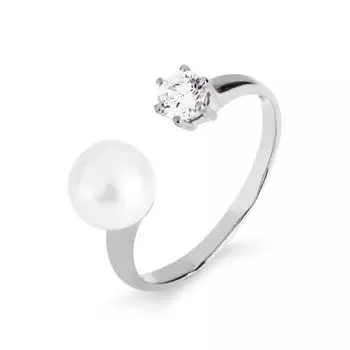Кольцо с жемчугом и фианитом Линии Любви