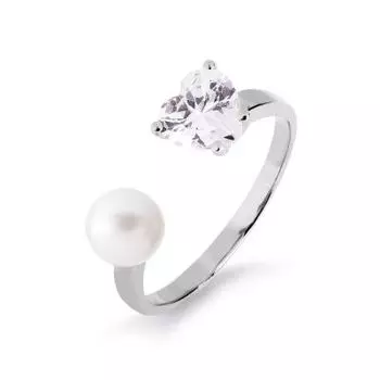 Кольцо с жемчугом и фианитом Линии Любви
