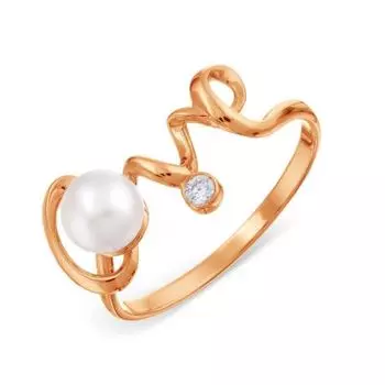 Кольцо с жемчугом и фианитом Линии Любви