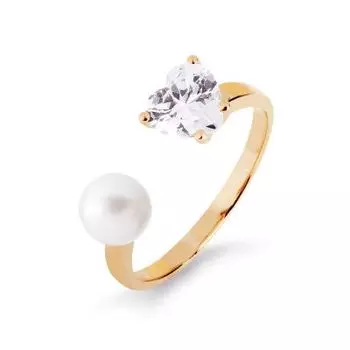 Кольцо с жемчугом и фианитом Линии Любви