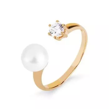 Кольцо с жемчугом и фианитом Линии Любви