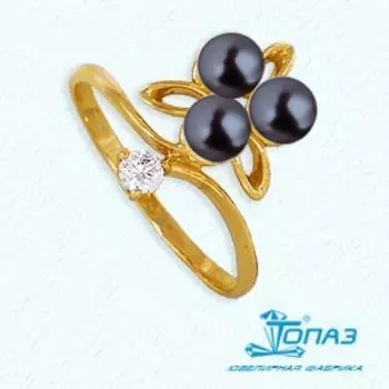 Кольцо с жемчугом и фианитом Линии Любви