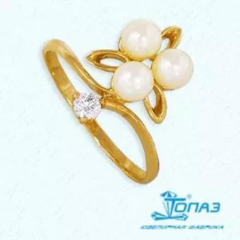 Кольцо с жемчугом и фианитом Линии Любви