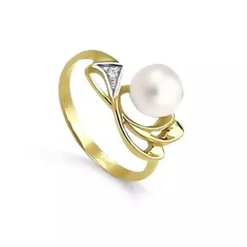 Кольцо с жемчугом и фианитом Линии Любви
