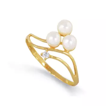 Кольцо с жемчугом и фианитом Линии Любви