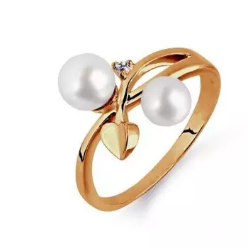 Кольцо с жемчугом и фианитом Линии Любви