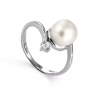 Кольцо с жемчугом и фианитом Линии Любви