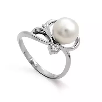 Кольцо с жемчугом и фианитом Линии Любви