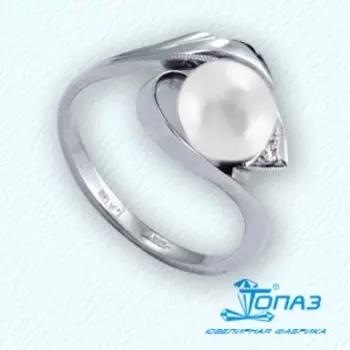 Кольцо с жемчугом и фианитом Линии Любви