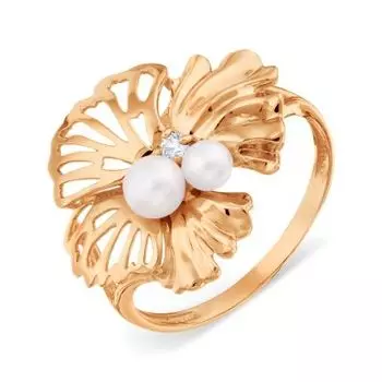 Кольцо с жемчугом и фианитом Линии Любви