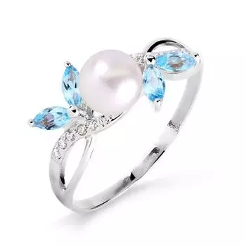 Кольцо с жемчугом, топазами и фианитами Линии Любви