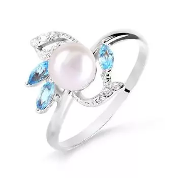 Кольцо с жемчугом, топазами и фианитами Линии Любви